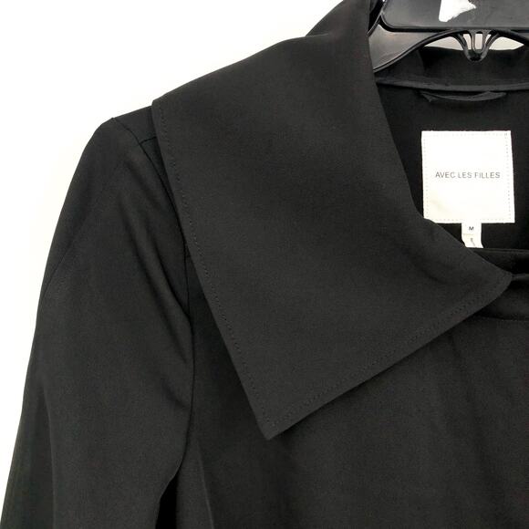 AVEC LES FILLES Womens Drape-Front Trench Coat Medium Black Belted Stretch NWT - Picture 8 of 16